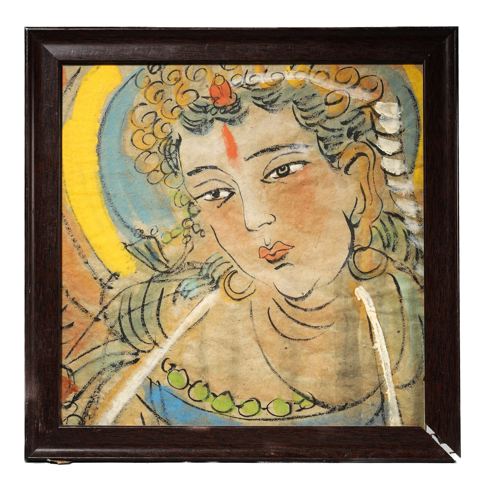 A CHINESE PAINTING OF A BUDDHIST FIGURE: Painting: 12 × 12 in (30.5 × 30.5 cm)