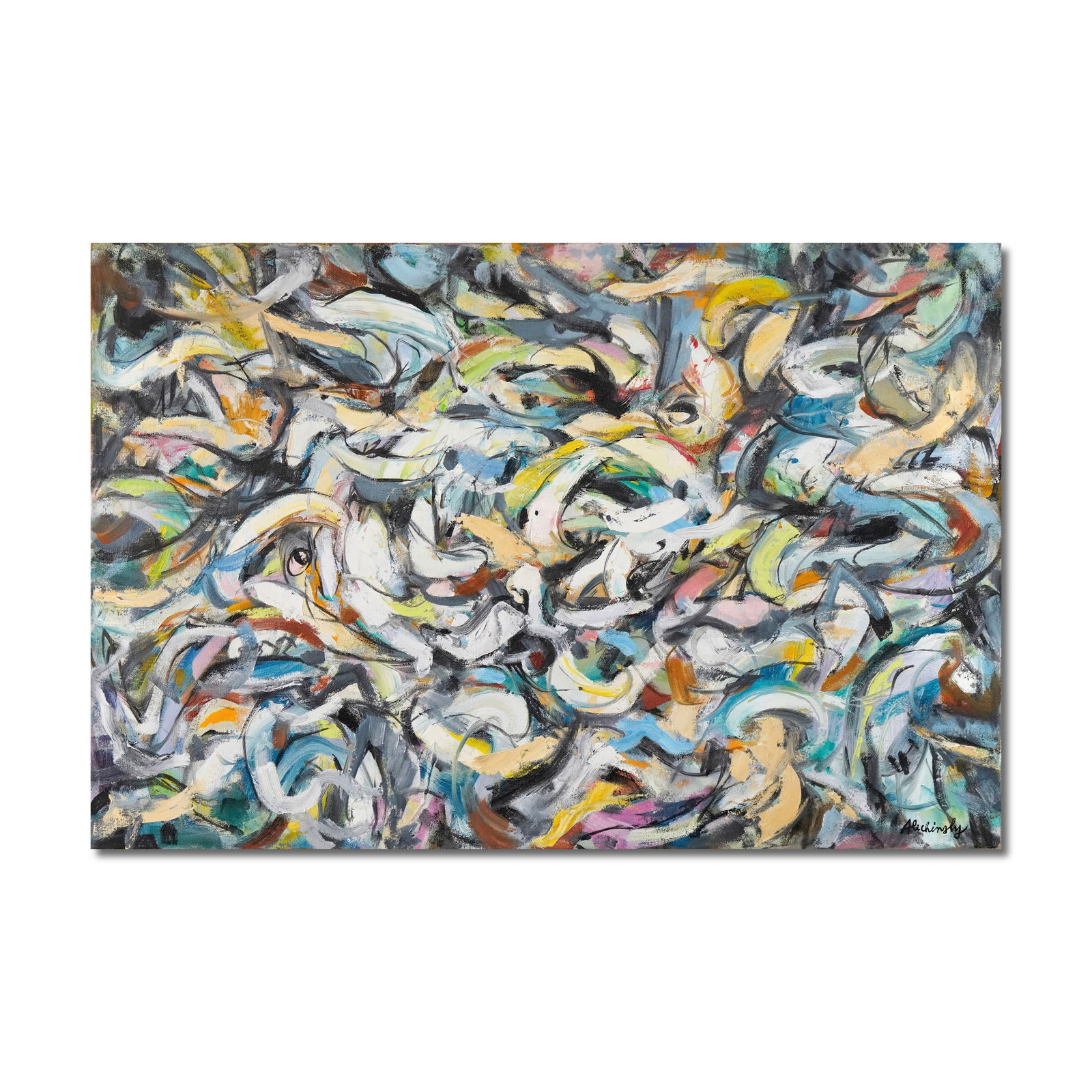 PIERRE ALECHINSKY (B.1927), OIL ON CANVAS: Signed (lower right and verso) Image dimensions: 80 x 120 cm (31 1/2 x 47 1/4 in) Pierre Alechinsky is one of Belgium's most influential contemporary artists and a founding member of the CoBrA movemen