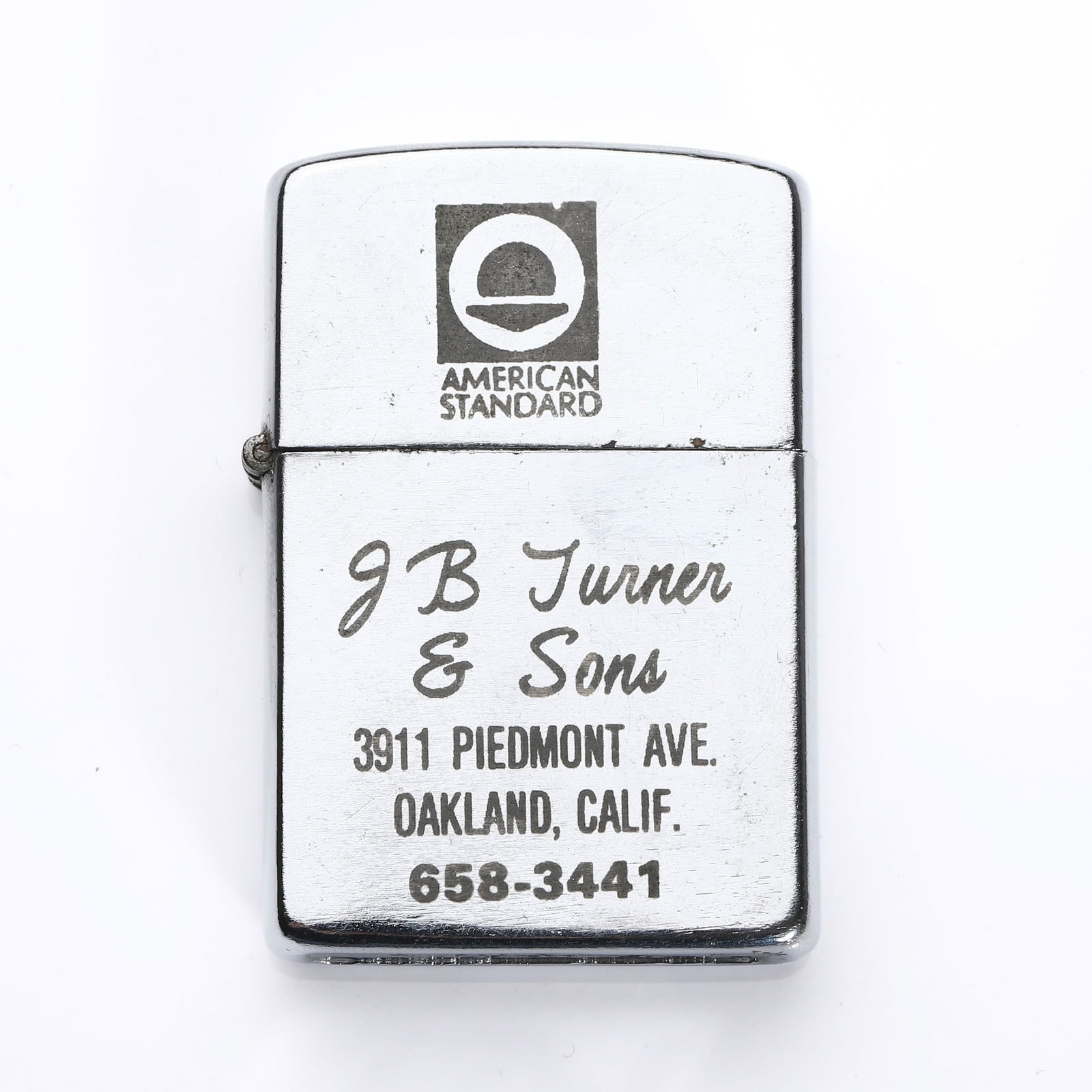 A VINTAGE CALKOR METAL LIGHTER, ADVERTISING "J.B. TURNER & SONS", KOREA, CIRCA 1960S–1970S (1 of 3)