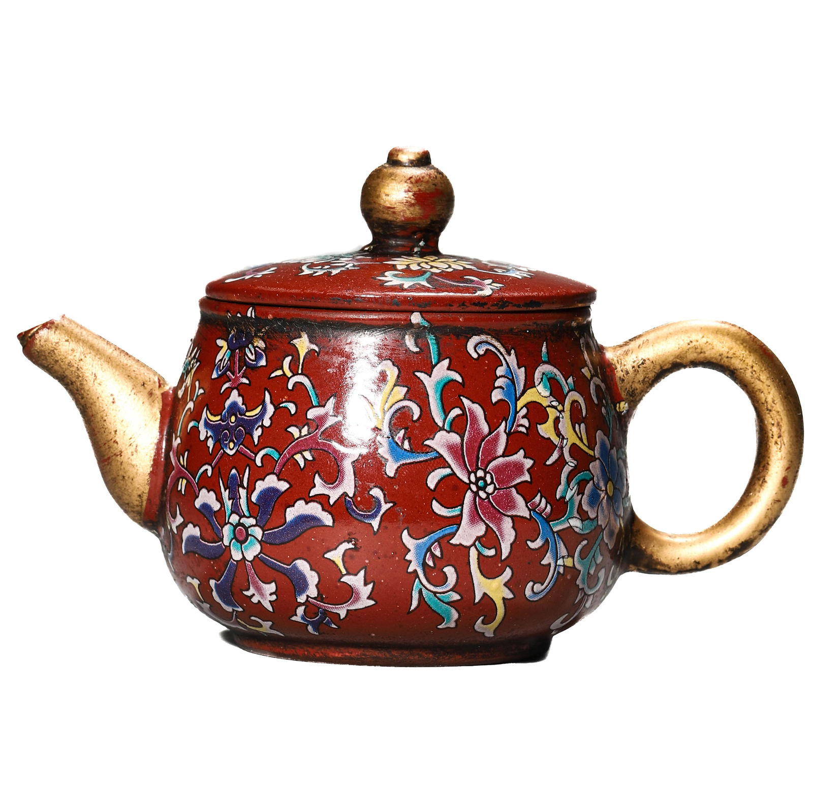 A CHINESE ENAMEL-DECORATED YIXING ZISHA TEAPOT, MARKED SEAL TO BASE (1 of 7)