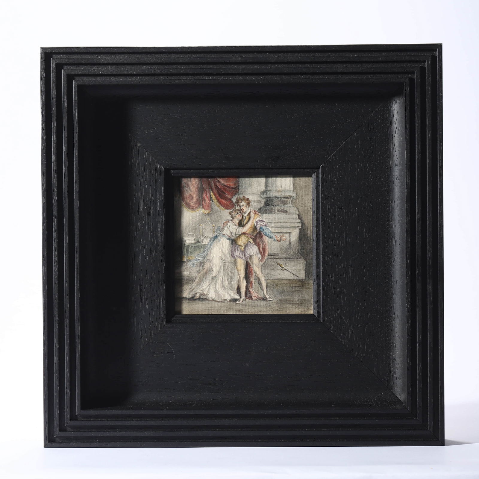 ROMEO AND JULIET: ROMEO AND JULIET Signature: Unsigned Material: Watercolor on paper, framed ?Image size: Length: 4 1/8 in (10.5 cm); Height: 4 1/8 in (10.5 cm) Frame size: Length: 10 1/2 in (26.5 cm); Height: 10 1/2 i