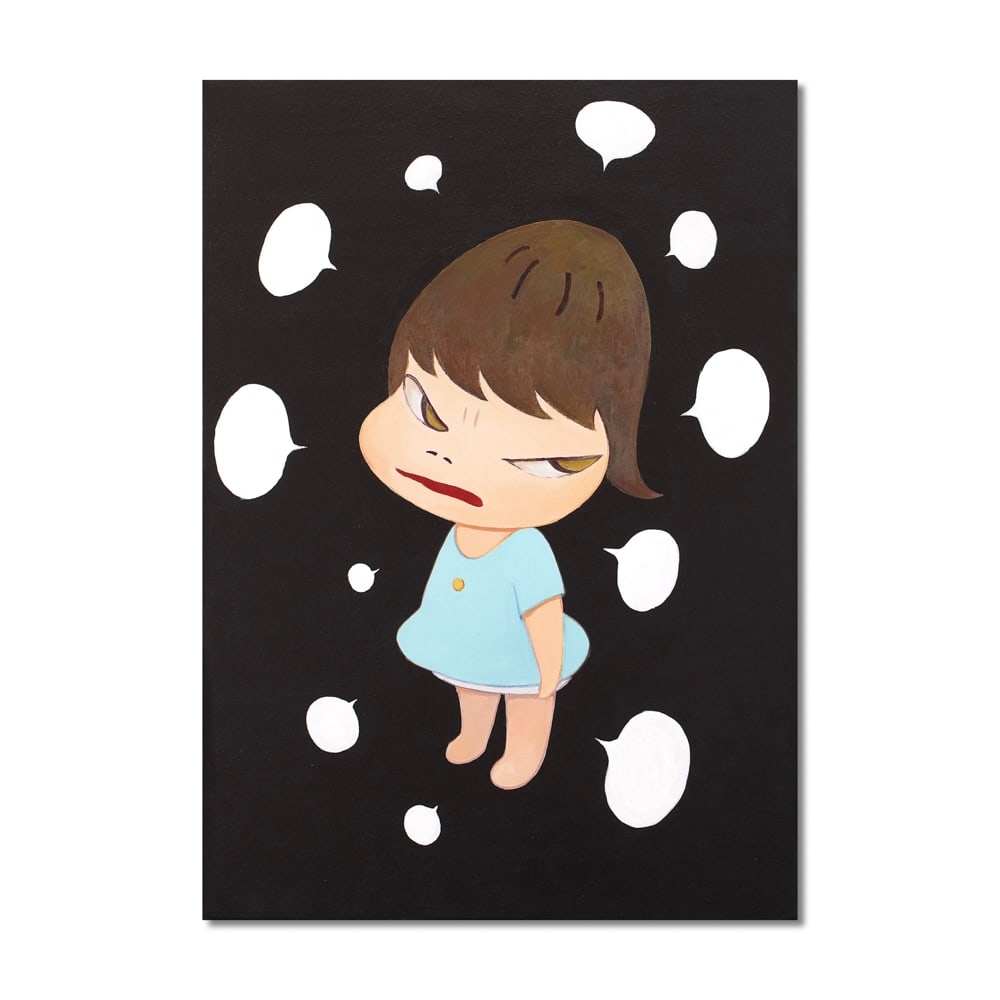 YOSHITOMO NARA (B.1959), ACRYLIC ON CANVAS: Signed (verso) Image Dimensions: 28 5/8 x 20 1/4 in (72.6 x 51.5 cm) This painting comes with COA. This work titled Angry Little Girl, created by Yoshitomo Nara in 1997, stands as a quintessential exa