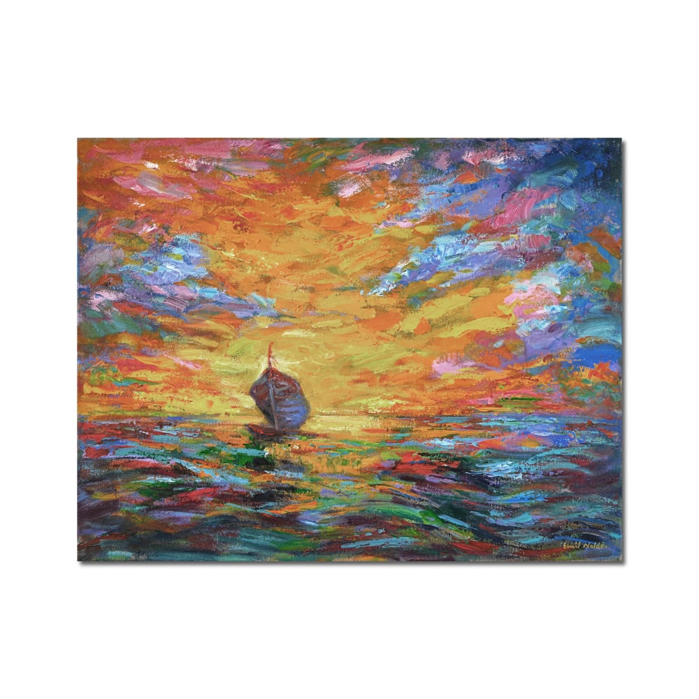 EMIL NOLDE (1867-1956), OIL ON CANVAS: Image Dimensions: 33 x 25 1/2 in (83.5 x 65 cm) Signed (lower right) This painting comes with COA. Created in 1910, this vividly colored work titled "Sunrise" is a striking example by German Expressio