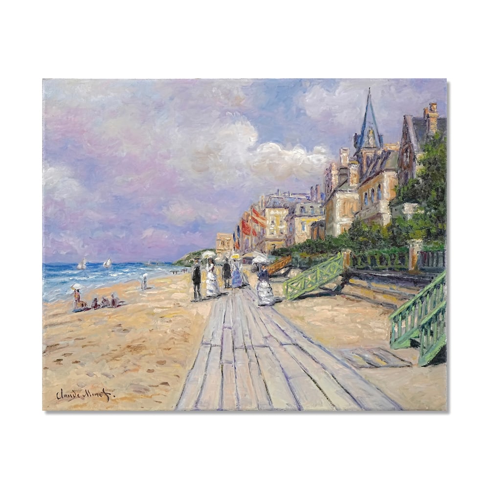 CLAUDE MONET (1840-1926), OIL ON CANVAS: Signed (lower left) Image Dimensions: 20 1/4 x 24 3/4 in (51.5 x 63 cm) This painting comes with COA. Claude Monet's La plage à Trouville, created in 1870, emerges from a pivotal moment in the artist