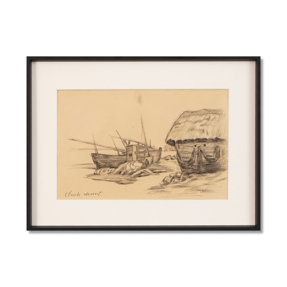 CLAUDE MONET (1840-1926), PENCIL ON PAPER: Signed (lower left) Image Dimensions: 12 1/4 x 8 1/4 in (31 x 21 cm) Framed Dimensions: 16 3/8 x 12 1/4 in (41.6 x 31 cm) This painting comes with COA. This early drawing by Claude Monet reveals the f