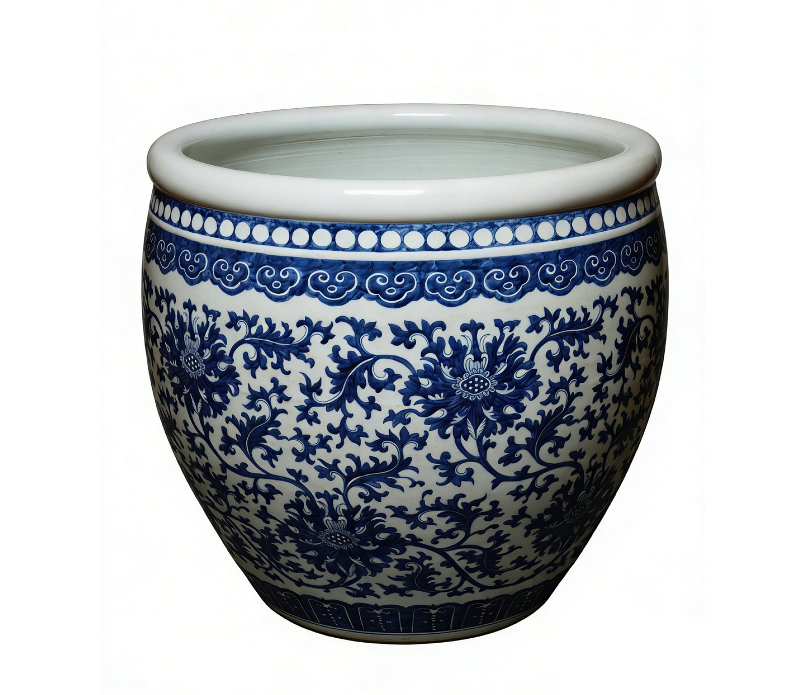 Qing Qianlong Period Blue-and-White "Interlocking Lotus" Scroll Jar (1 of 7)