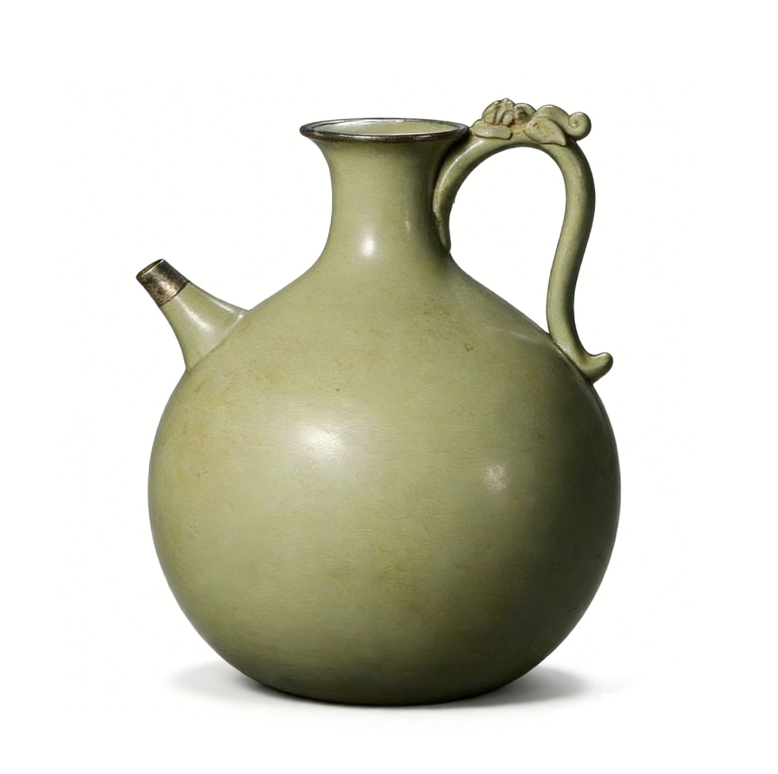 Song Dynasty Longquan Celadon Ewer with Chilong Handle: H:22.5cmThis Song Dynasty Longquan Celadon Ewer with Chilong Handle is a fine Longquan kiln piece. The porcelain body is delicate, the celadon glaze is with a pale blue texture (typical of Song Longqu