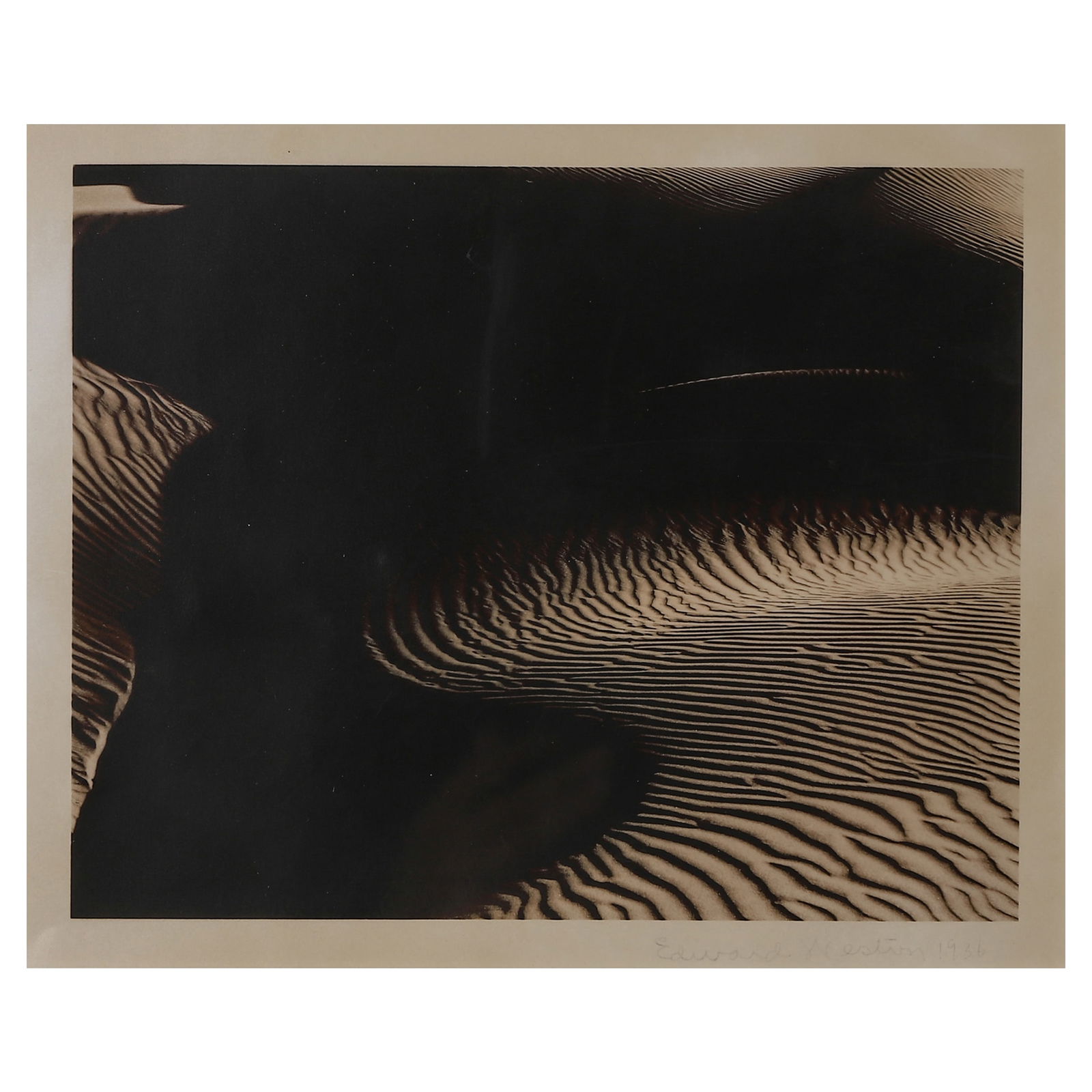 EDWARD WESTON (1886–1958) SAND DUNES, OCEANO: Artist EDWARD WESTON Title: SAND DUNES, OCEANO Material: Gelatin silver print, mounted on board Signature: Signed in ink [please specify exact placement] Dimensions Photograph 7 9/16 × 9 1/2 in. (19.