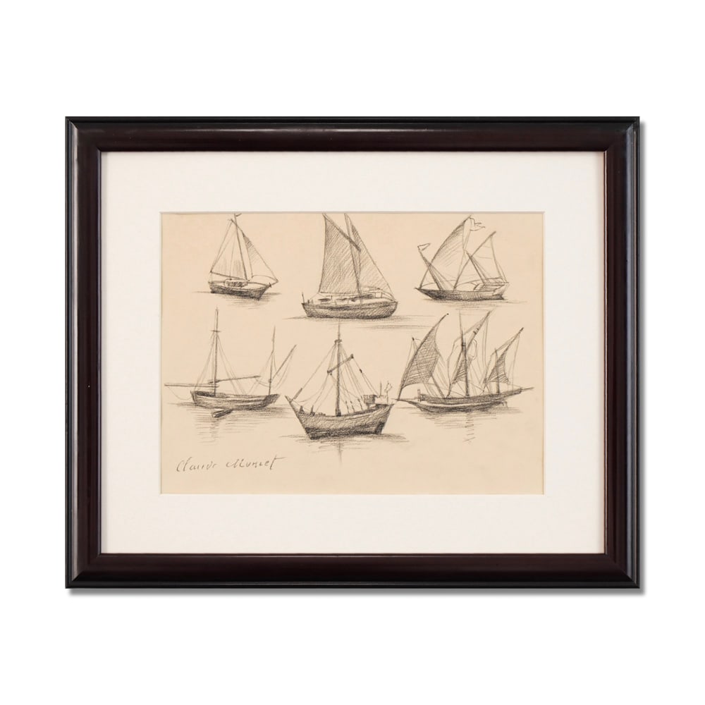 CLAUDE MONET (1840-1926), PENCIL ON PAPER: Signed (lower left) Image Dimensions: 12 1/4 x 9 in (31 x 23 cm) Framed Dimensions: 18 x 14 7/8 in (45.5 x 37.7 cm) This painting comes with COA. Claude Monet's early drawing "Divers bateaux," dated 1
