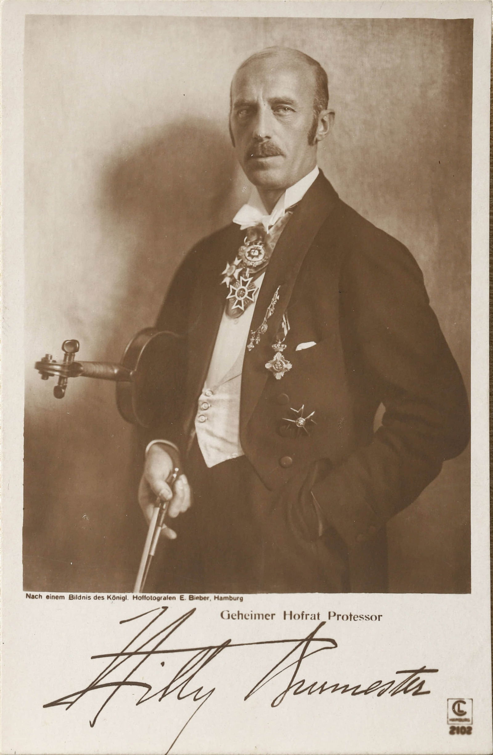 WILLY BURMESTER (1869–1933): Portrait of Willy Burmester, circa 1910s Gelatin silver print postcard, signed “Willy Burmester” in ink (lower margin) Published by Kunstverlag Ludwig Gassers, Hamburg 30 Dimensions: 3 3/8 ×