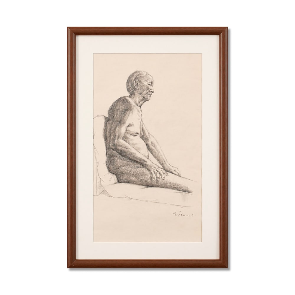 GEORGES SEURAT (1859-1891), PENCIL ON PAPER: Signed (lower right) Image Dimensions: 19 3/8 x 11 in (49.2 x 28 cm) Framed Dimensions: 24 1/8 x 15 7/8 in (61.3 x 40.5 cm) This painting comes with COA. Georges Seurat is recognized as one of the mos