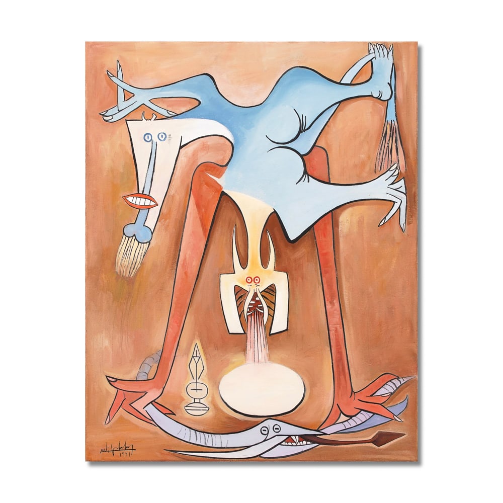 WIFREDO LAM (1902-1982), OIL ON CANVAS: Signed (lower left) Image Dimensions: 28 3/8 x 35 7/8 in (72 x 91 cm) This painting comes with COA. Wifredo Lam stands as one of the most original voices of twentieth century modernism, whose work