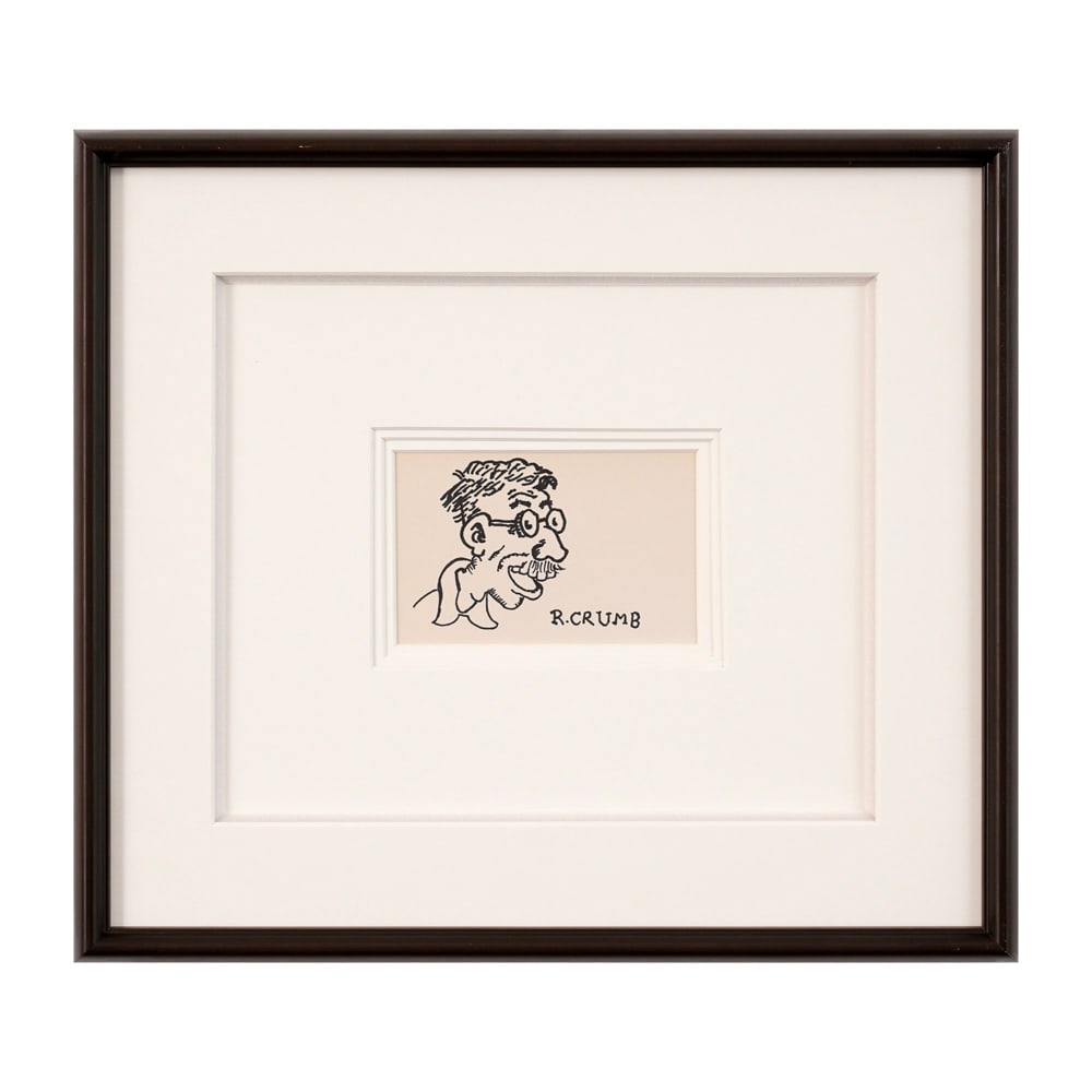 ROBERT CRUMB SIGNED SKETCH: Image Dimensions: 5 1/8 x 3 3/8 in (13 x 8.5 cm) Framed Dimensions: 16 5/8 x 14 3/4 in (42.2 x 37.5 cm) Provenance and authentication: This collectible has undergone a rigorous forensic evaluation.