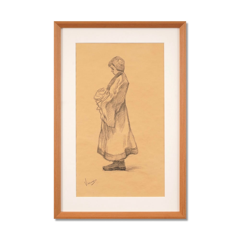 VINCENT VAN GOGH (1853-1890), PENCIL ON PAPER: Signed (lower left) Image Dimensions: 19 1/4 x 11 1/8 in (48.8 x 28.3 cm) Framed Dimensions: 24 1/4 x 16 1/8 in (61.5 x 41 cm) This painting comes with COA. Vincent van Gogh occupies a singular and tr