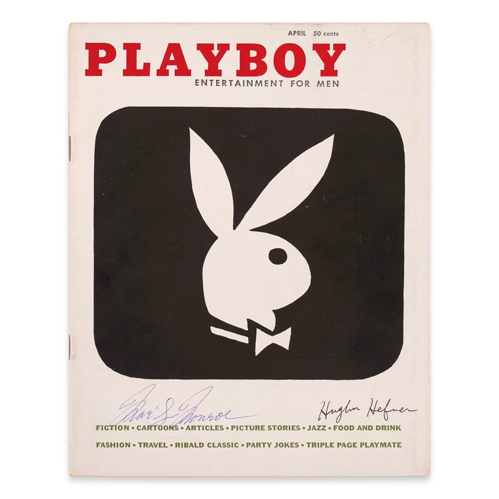 MARILYN MONROE & HUGH HEFNER SIGNED PLAYBOY MAGAZINE: 11 x 8 3/8 in (28 x 21.3 cm) Marilyn Monroe remains one of the most enduring and powerful icons of twentieth century popular culture, embodying Hollywood glamour, femininity, and cinematic mythology o