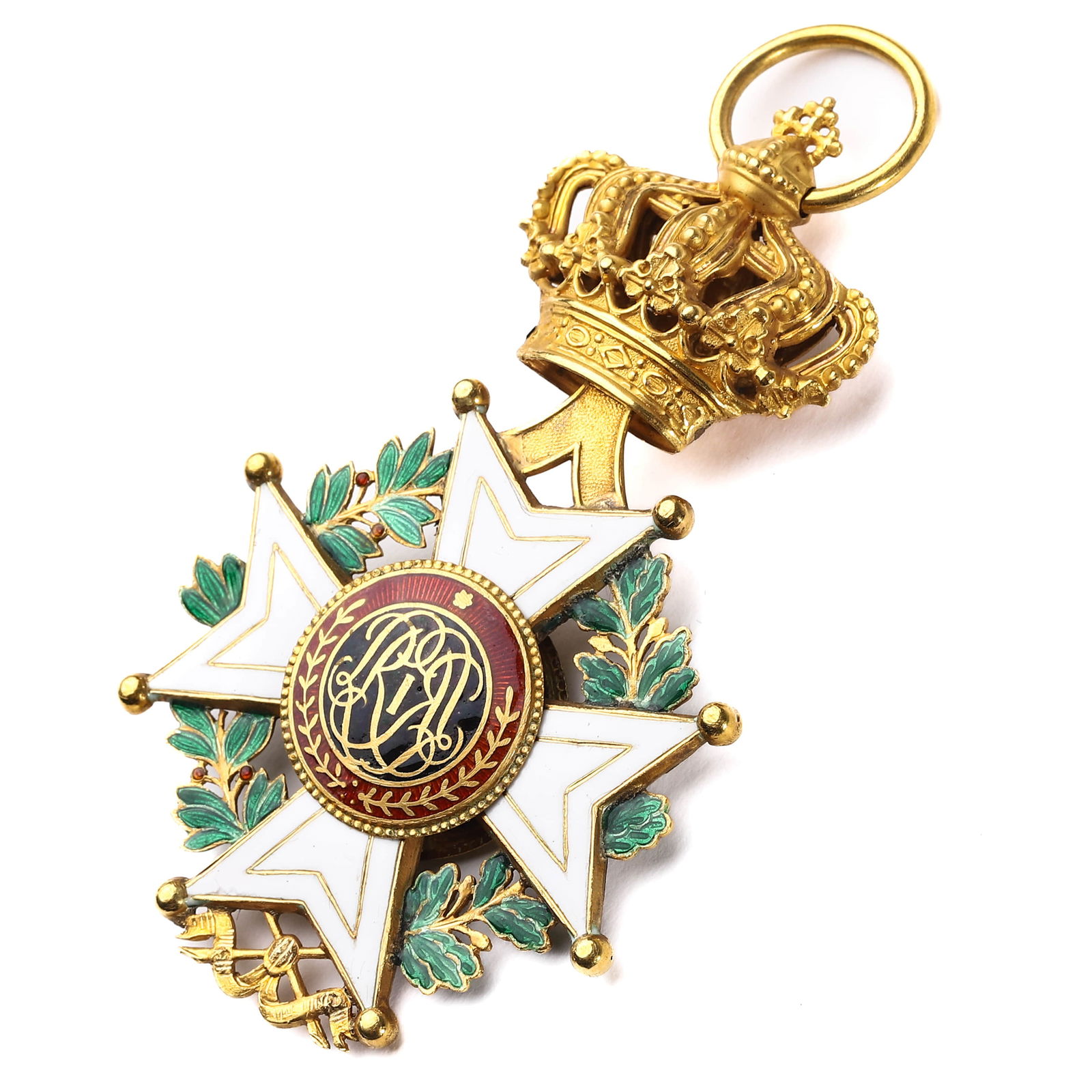 A BELGIAN ORDER OF THE CROWN, COMMANDER'S BADGE, CIRCA 1900, EARLY 20TH CENTURY.: Dimensions: 2 13/16 × 1 1/2 in. (7.1 × 3.8 cm), Weight: 8.5 g This finely crafted Commander's Badge of the Belgian Order of the Crown was made circa 1900, during the early 20th century. The badge