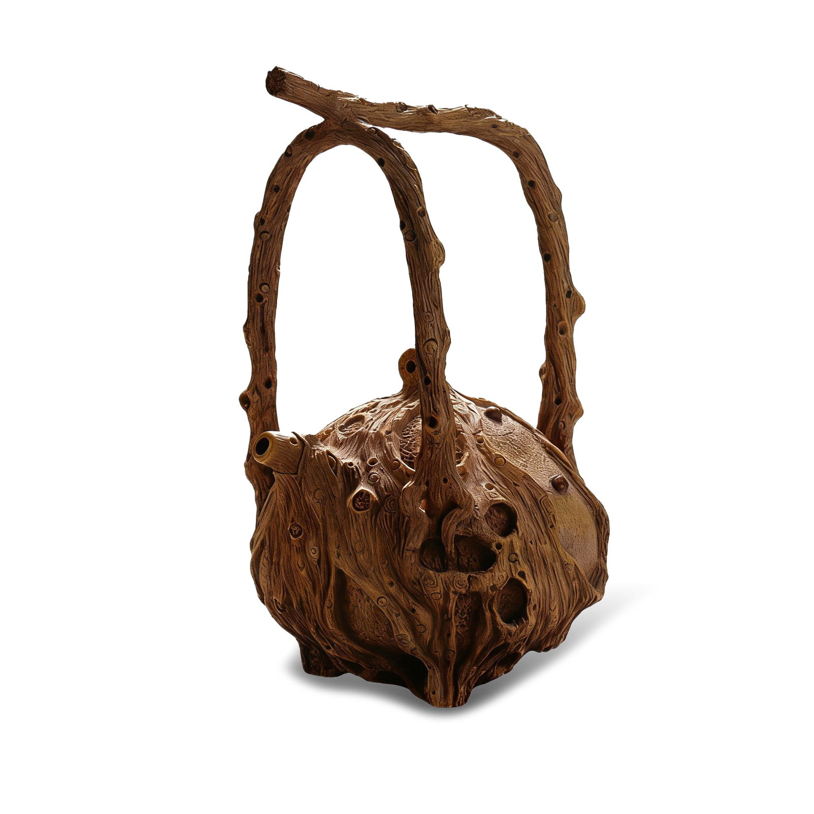 A TRIPLE-HANDLE GALLSTONE WOOD PATTERN TEAPOT, BY PEI SHIMIN (1 of 10)