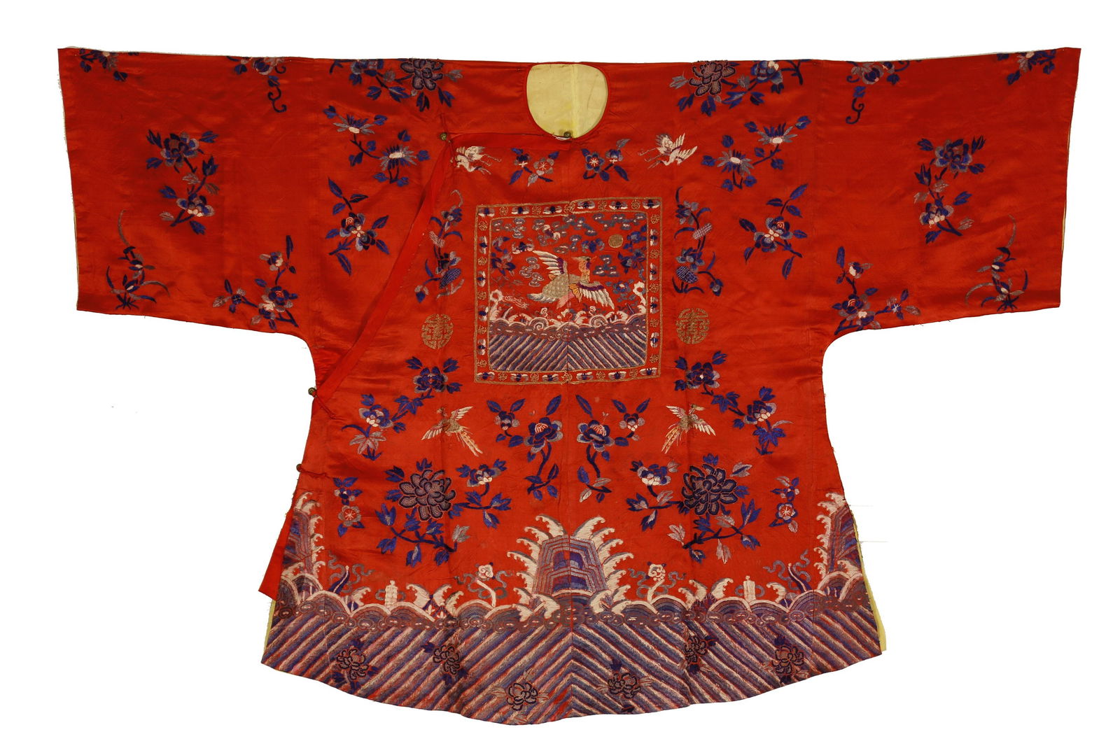 A Fine Qing Scarlet Satin Embroidered Woman's Jifu Jacket (1 of 4)