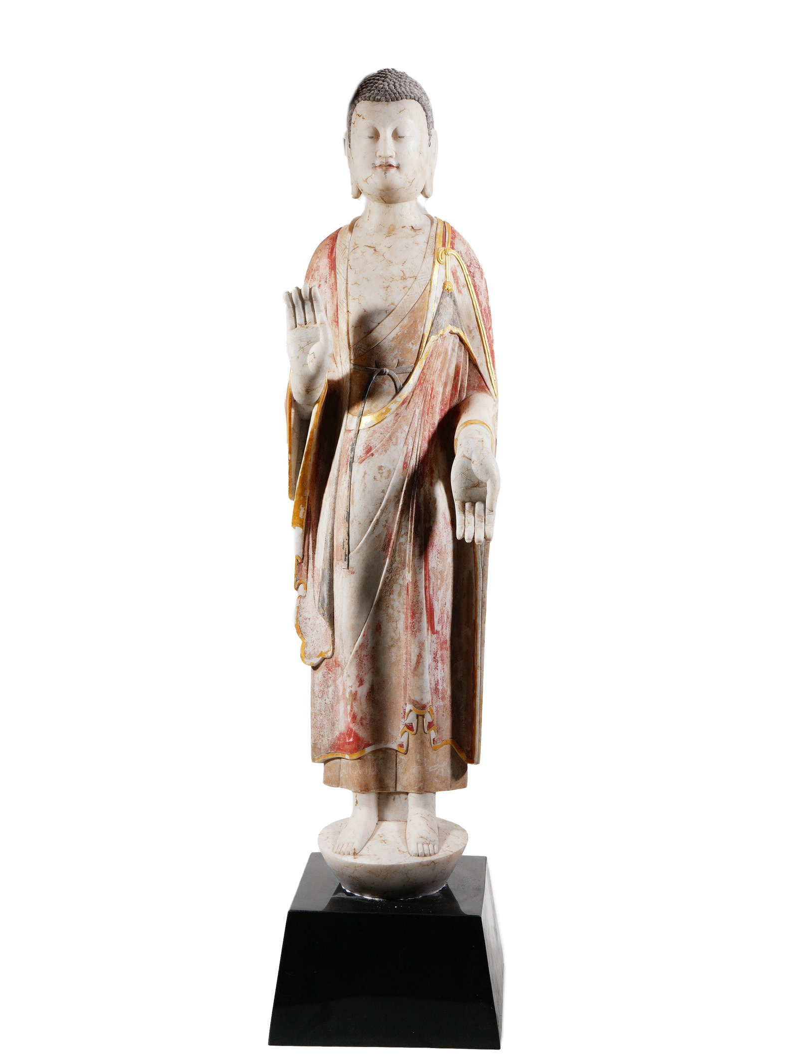 Stone - carved Painted and Gilt Buddha Standing Statue (1 of 9)