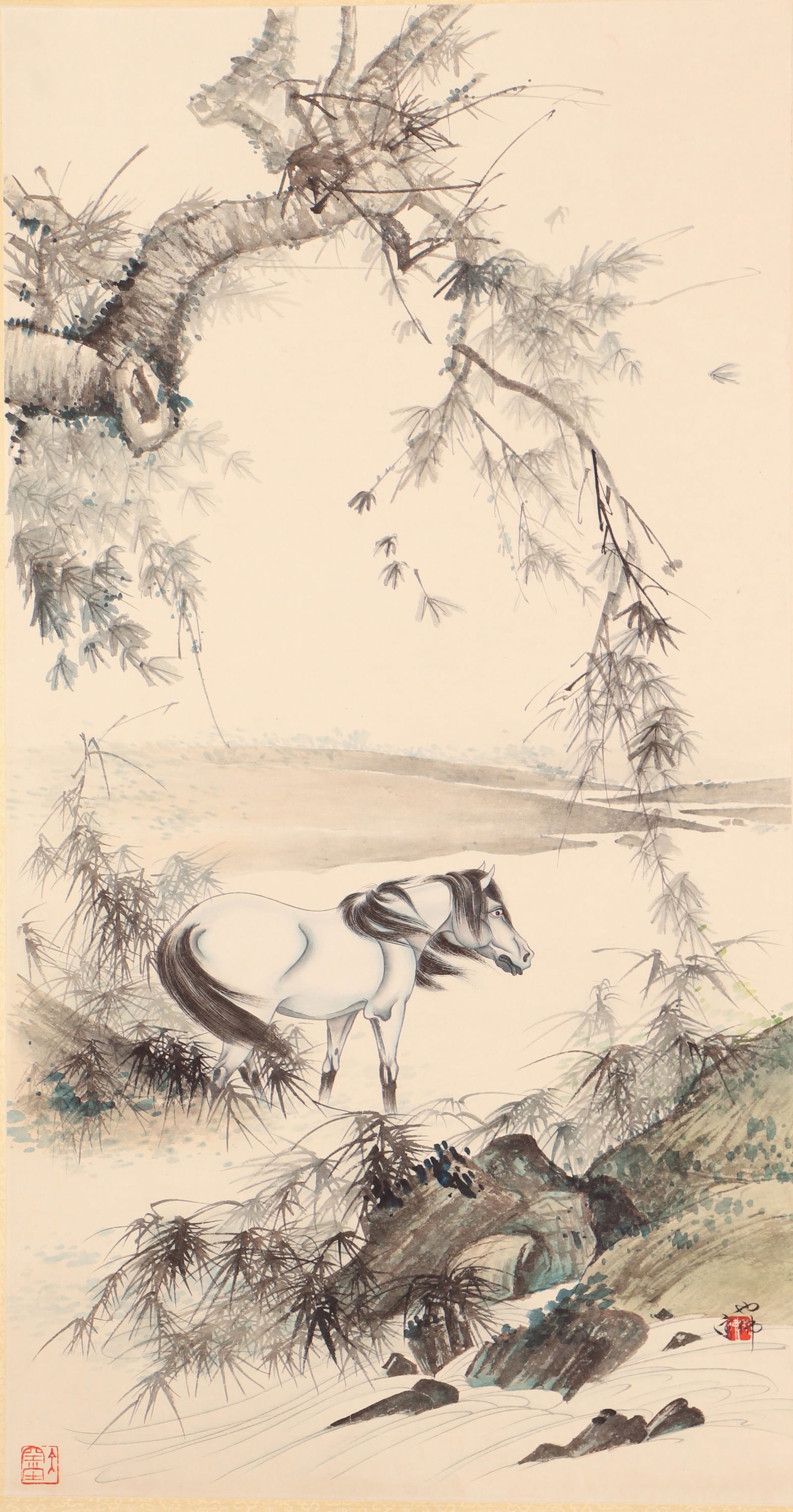 Hu Yefo - Figure Painting, Scroll, Ink and Color on Silk: L:93cm W:48cm Elegant figure painting with refined line art, vivid depiction of figure posture and charm