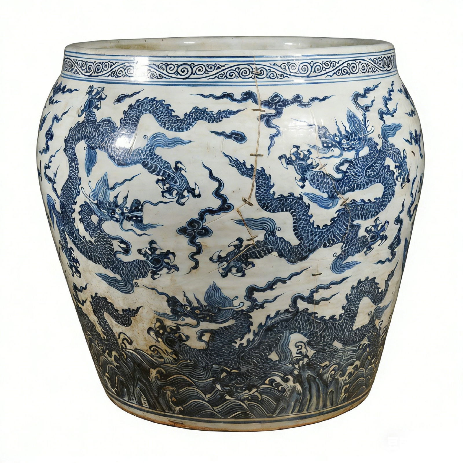 A Large Qing Blue and White 'Nine Dragons' Jar (1 of 12)