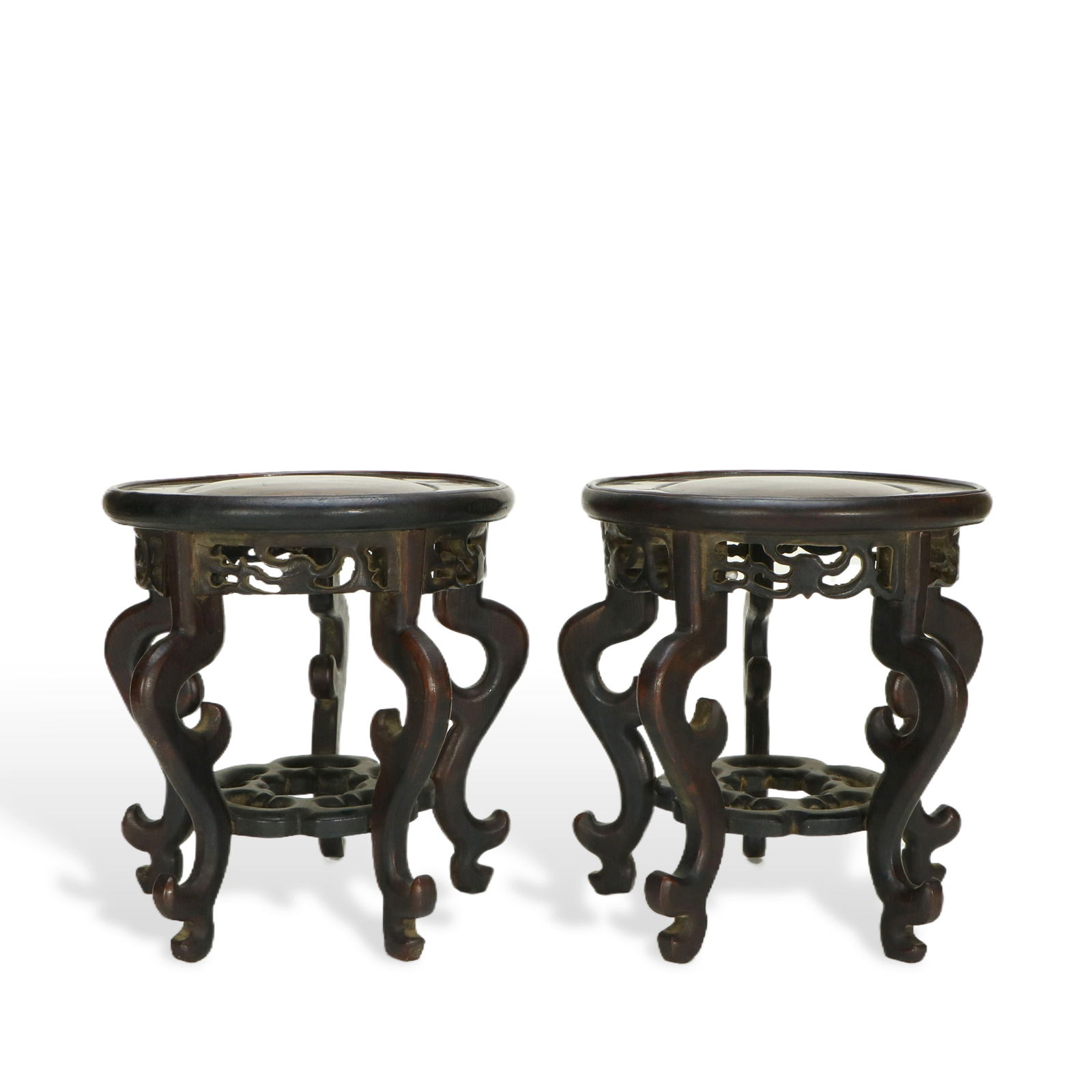 A Pair of Redwood Small Tables with Openwork Carvings (1 of 6)