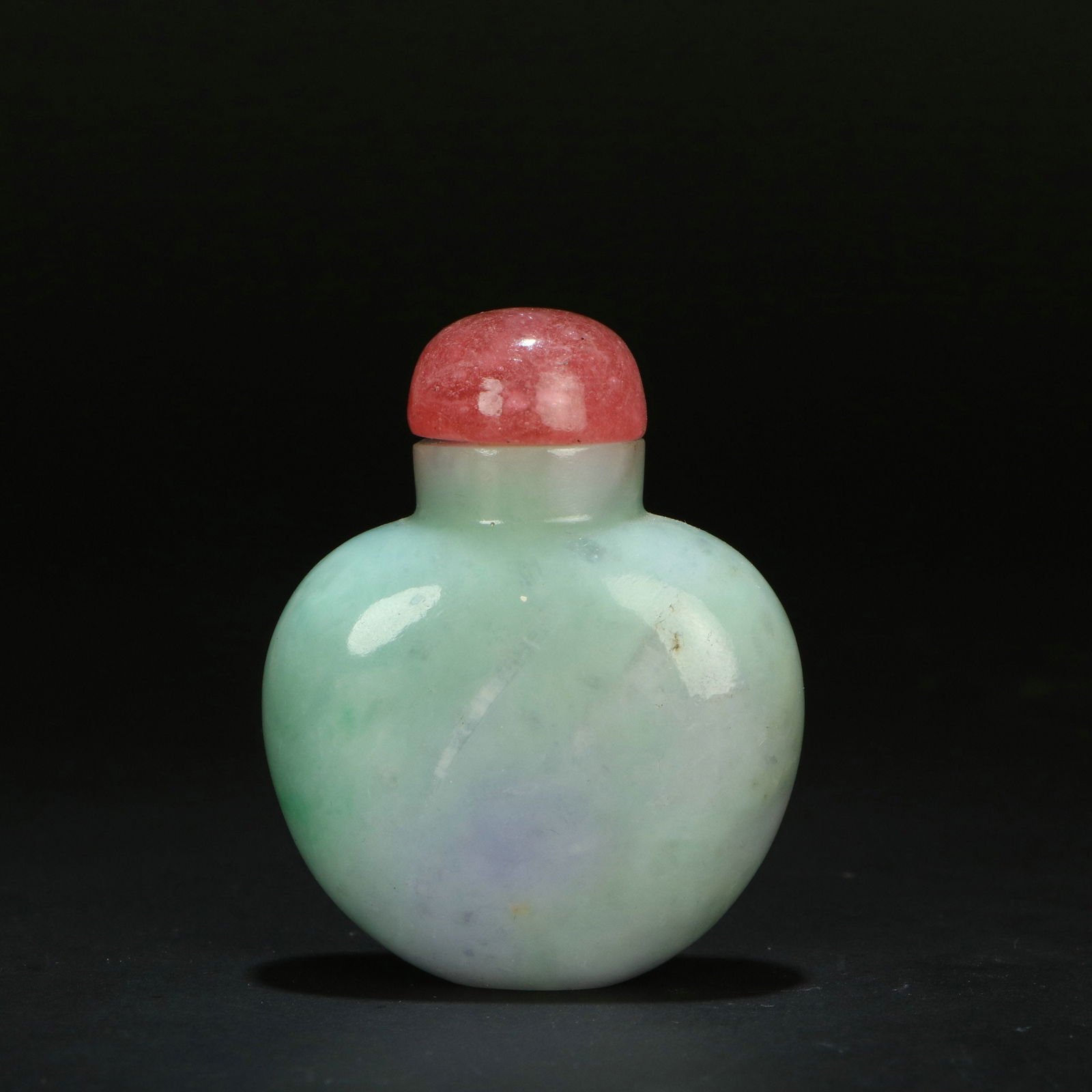 Jadeite Plain Snuff Bottle (with Ruby Lid) - 7
