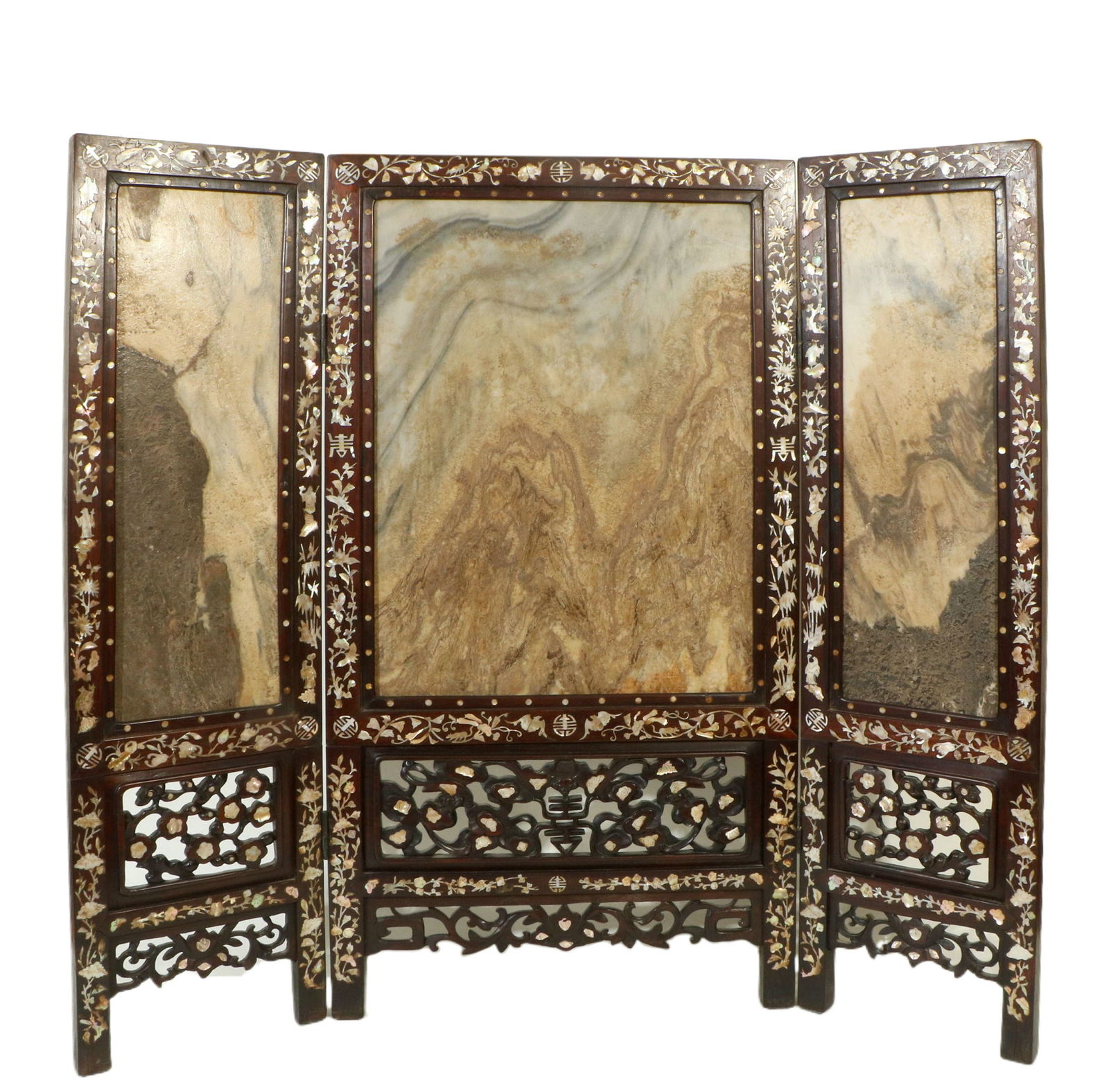 Three - panel Screen with Mother - of - Pearl Inlay and Marble (1 of 9)