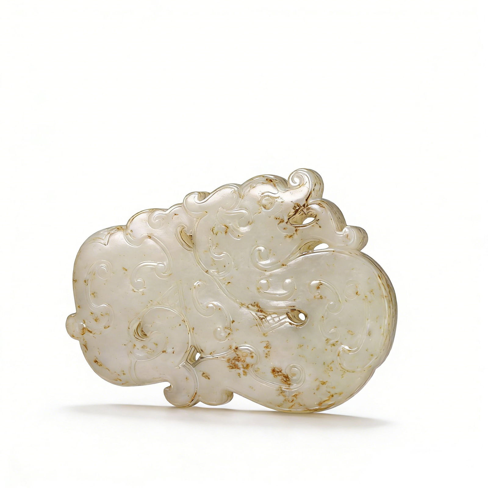 A Fine Ming White Jade Pendant Carved with a Chilong Dragon (1 of 9)