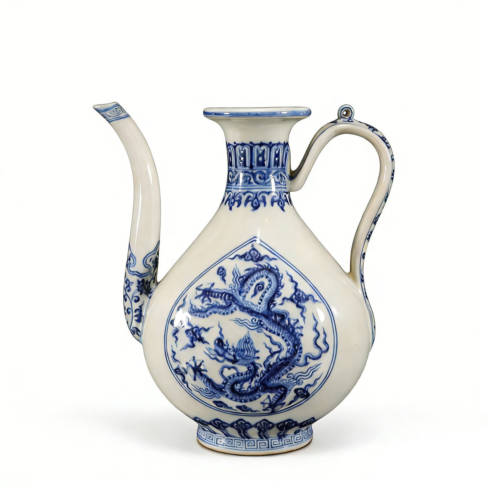 A Fine Ming Xuande Blue and White Ewer with Cloud and Dragon Design (1 of 10)