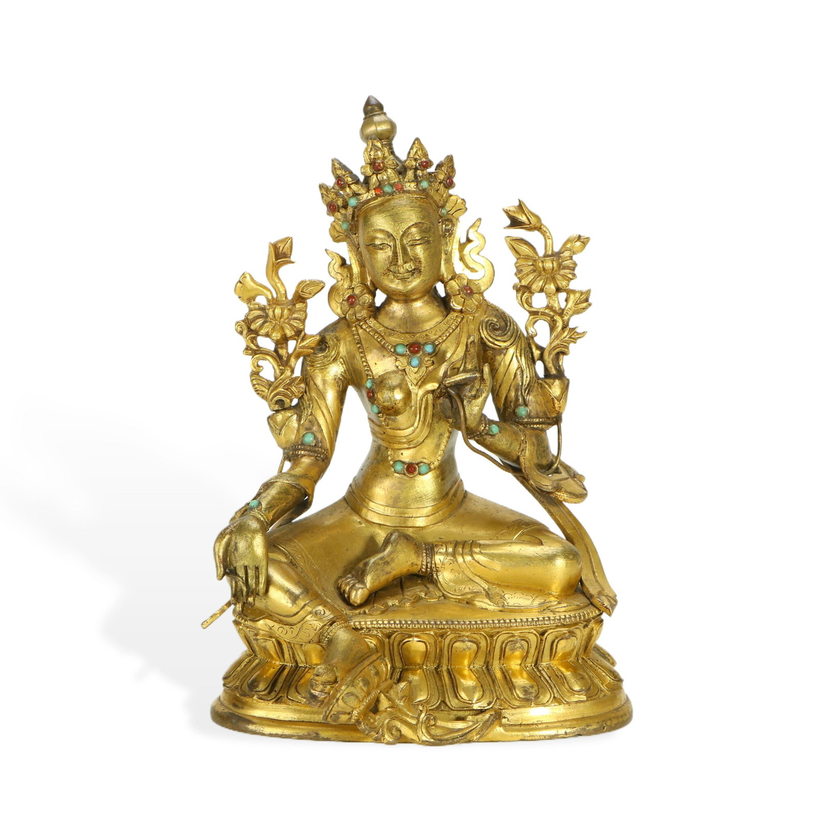 Gilt - bronze Seated Figure of Green Tara (1 of 5)