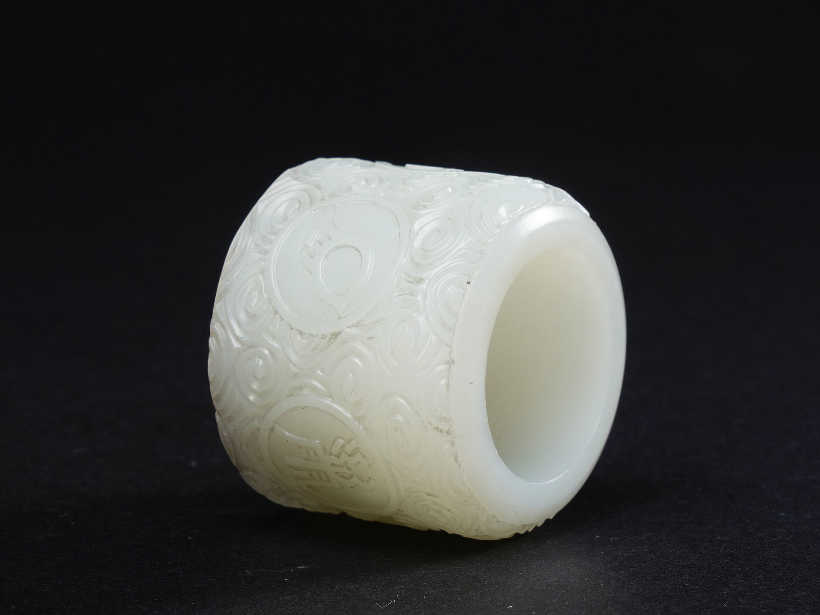 White Jade Thumb Ring Carved - 4