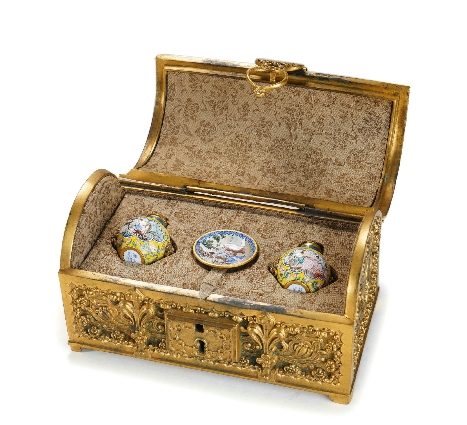 Gilt - bronze Chiseled Enamel Snuff Bottle Set (Including Box) (1 of 11)