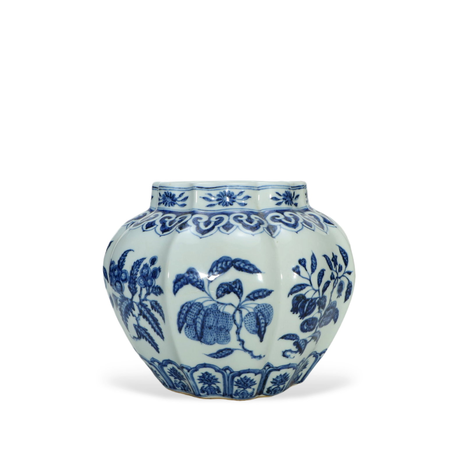 Blue and White Melon - Ribbed Jar with Folded - Branch Flower and Fruit Patterns (1 of 5)