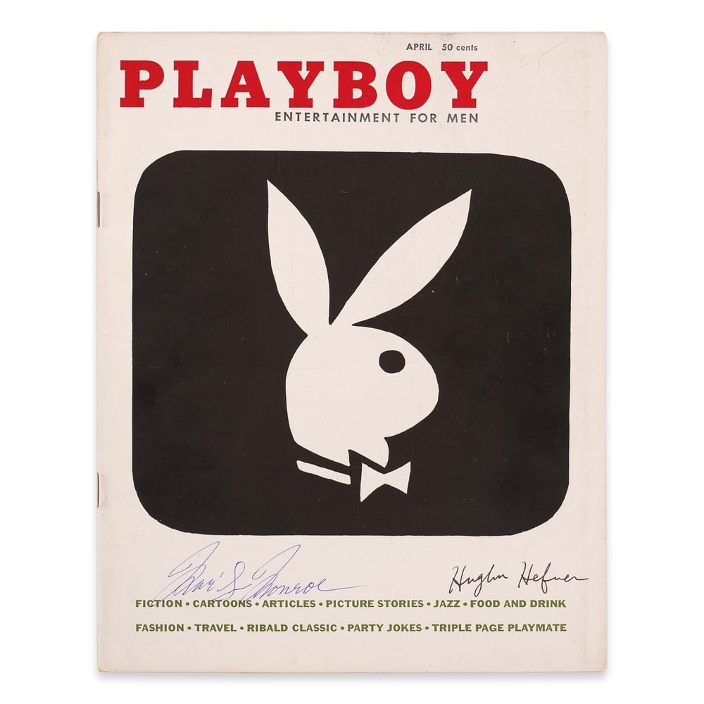 MARILYN MONROE & HUGH HEFNER SIGNED PLAYBOY MAGAZINE: 11 x 8 3/8 in (28 x 21.3 cm) Marilyn Monroe remains one of the most enduring and powerful icons of twentieth century popular culture, embodying Hollywood glamour, femininity, and cinematic mythology