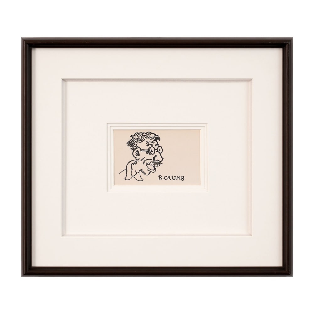 ROBERT CRUMB SIGNED SKETCH: Image Dimensions: 5 1/8 x 3 3/8 in (13 x 8.5 cm) Framed Dimensions: 16 5/8 x 14 3/4 in (42.2 x 37.5 cm) Provenance and authentication: This collectible has undergone a rigorous forensic evaluation. Th