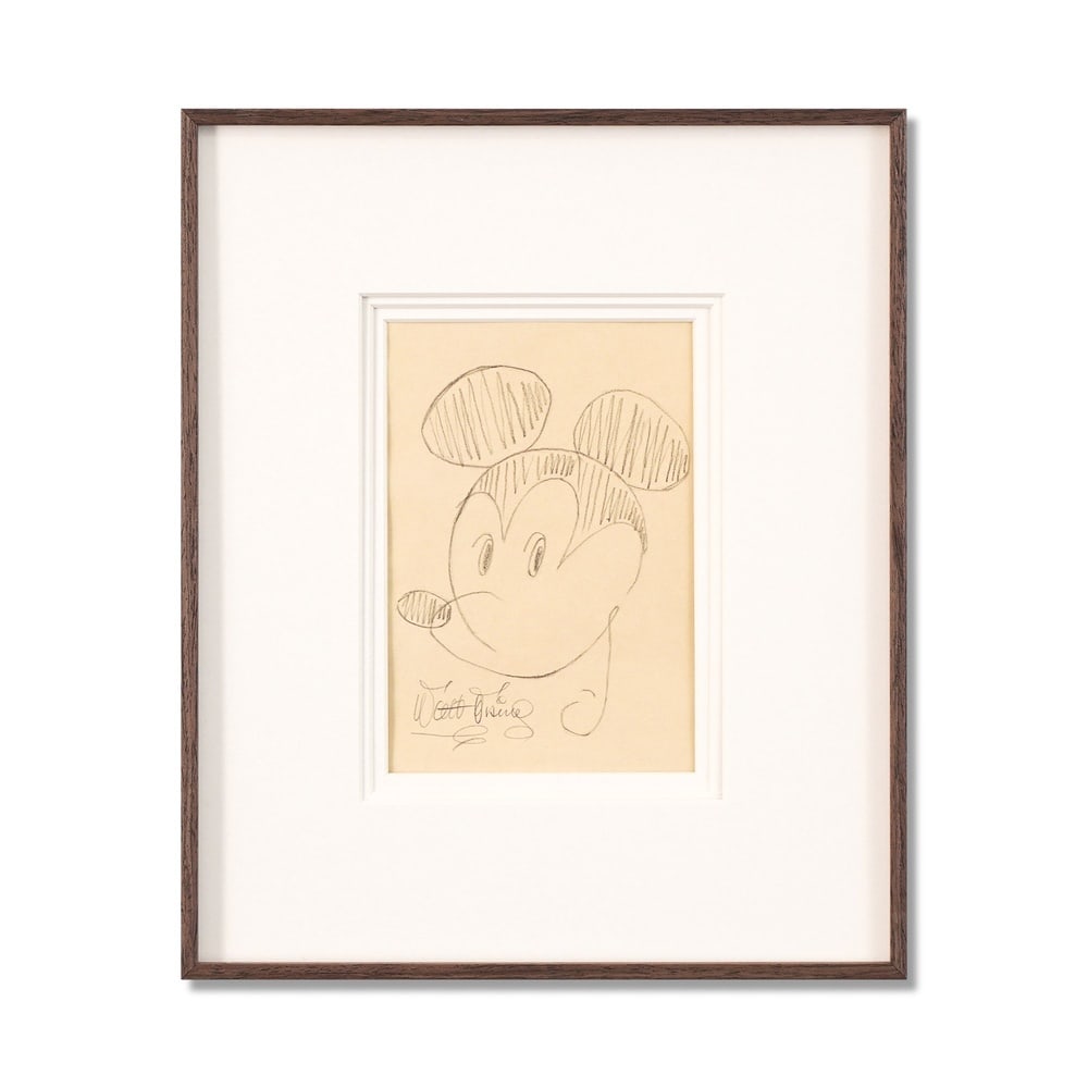 WALT DISNEY SIGNED MICKEY MOUSE SKETCH: IMAGE DIMENSIONS: 7 1/4 X 4 3/4 IN (18.5 X 12 CM)FRAMED DIMENSIONS: 14 X 11 5/8 IN (35.5 X 29.5 CM)PROVENANCE AND AUTHENTICATION:THIS COLLECTIBLE HAS UNDERGONE A RIGOROUS FORENSIC EVALUATION. THE