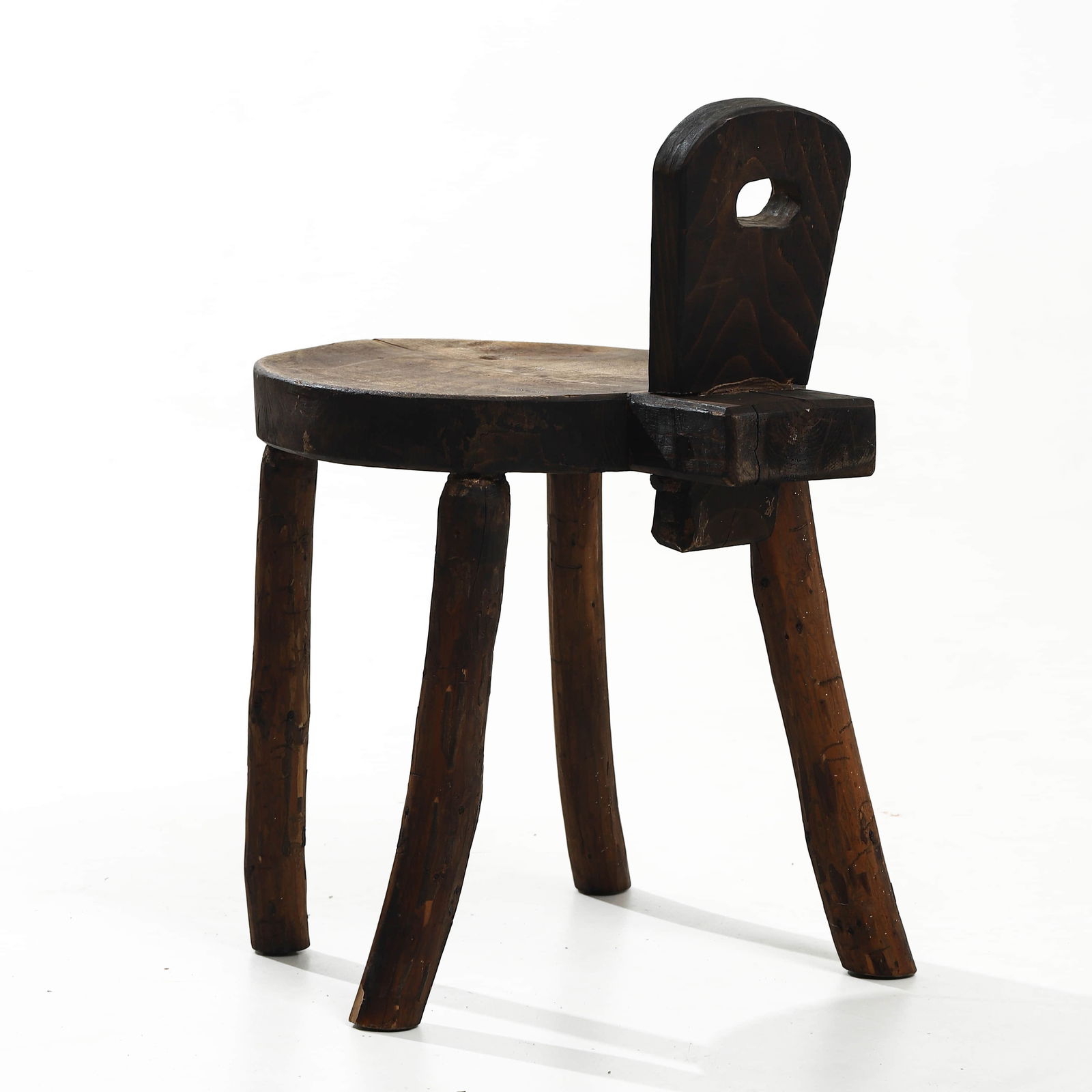 FRENCH PRIMITIVE OAK STOOL, 1950 - 4