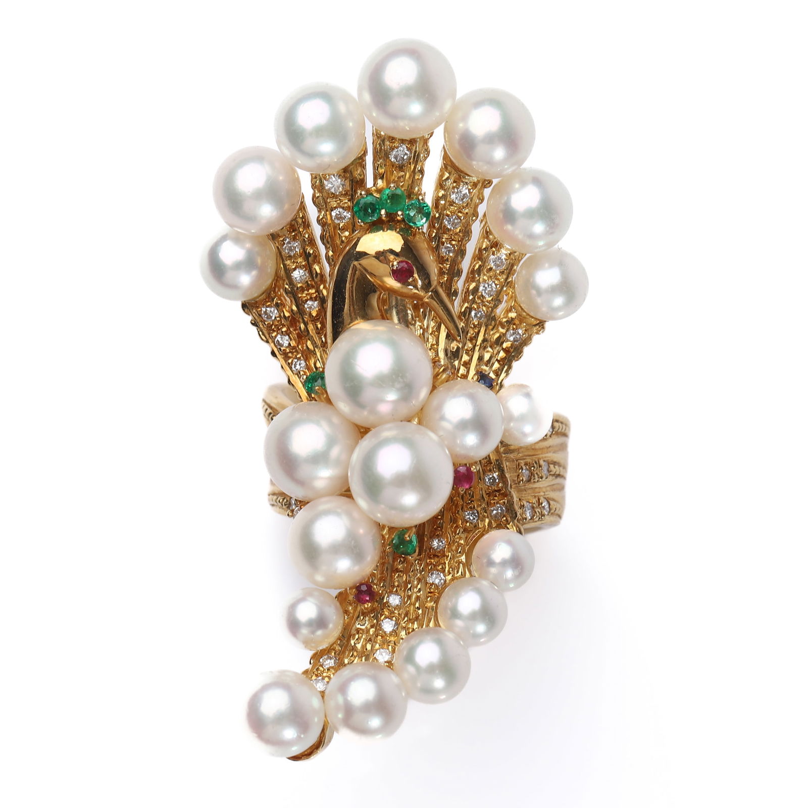 A PEARL AND GEM-SET PEACOCK RING (1 of 5)