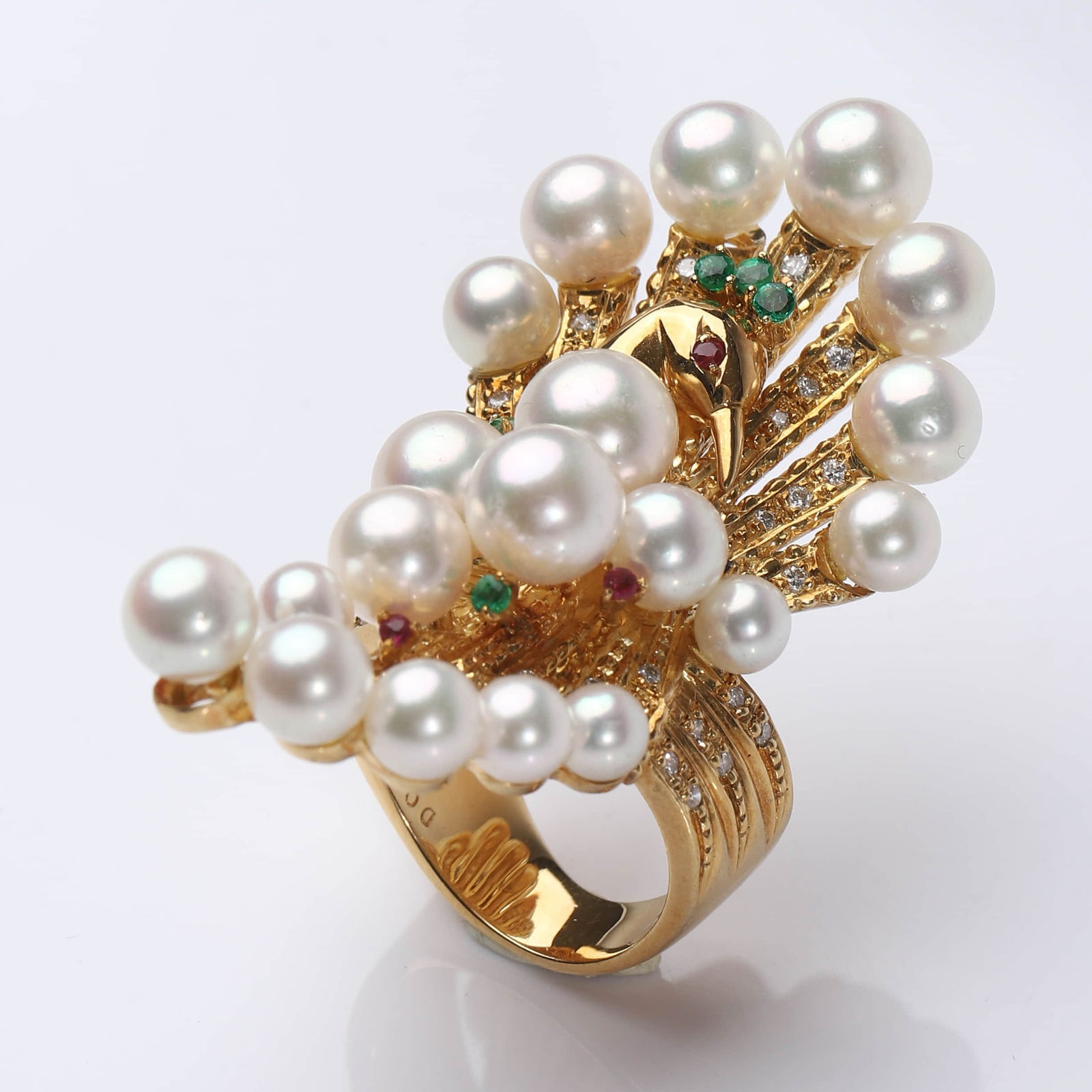 A PEARL AND GEM-SET PEACOCK RING - 2