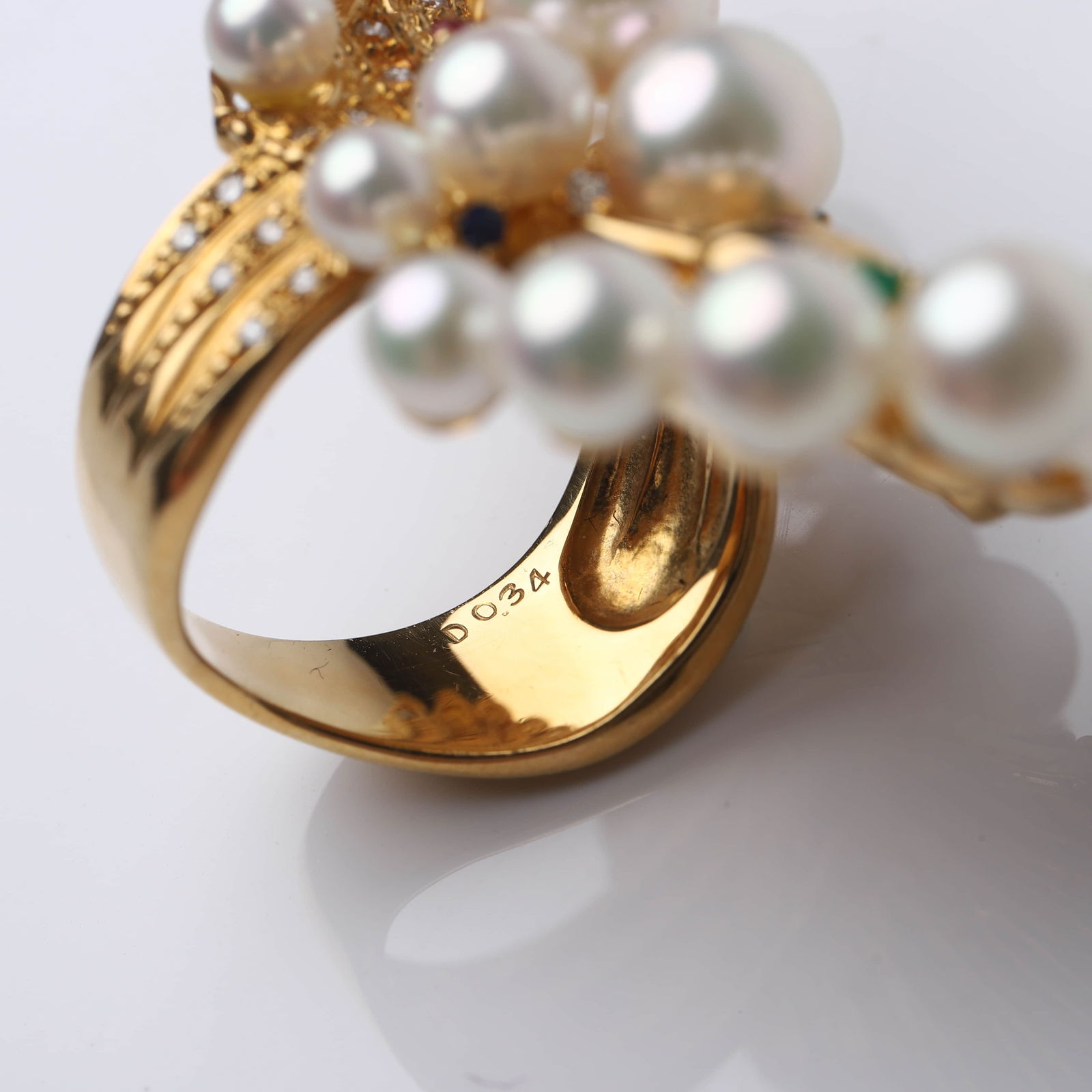 A PEARL AND GEM-SET PEACOCK RING - 4