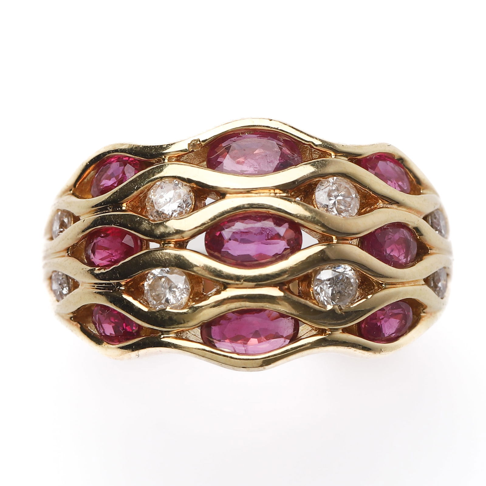 RETRO 18K GOLD RUBY AND DIAMOND RING - 2