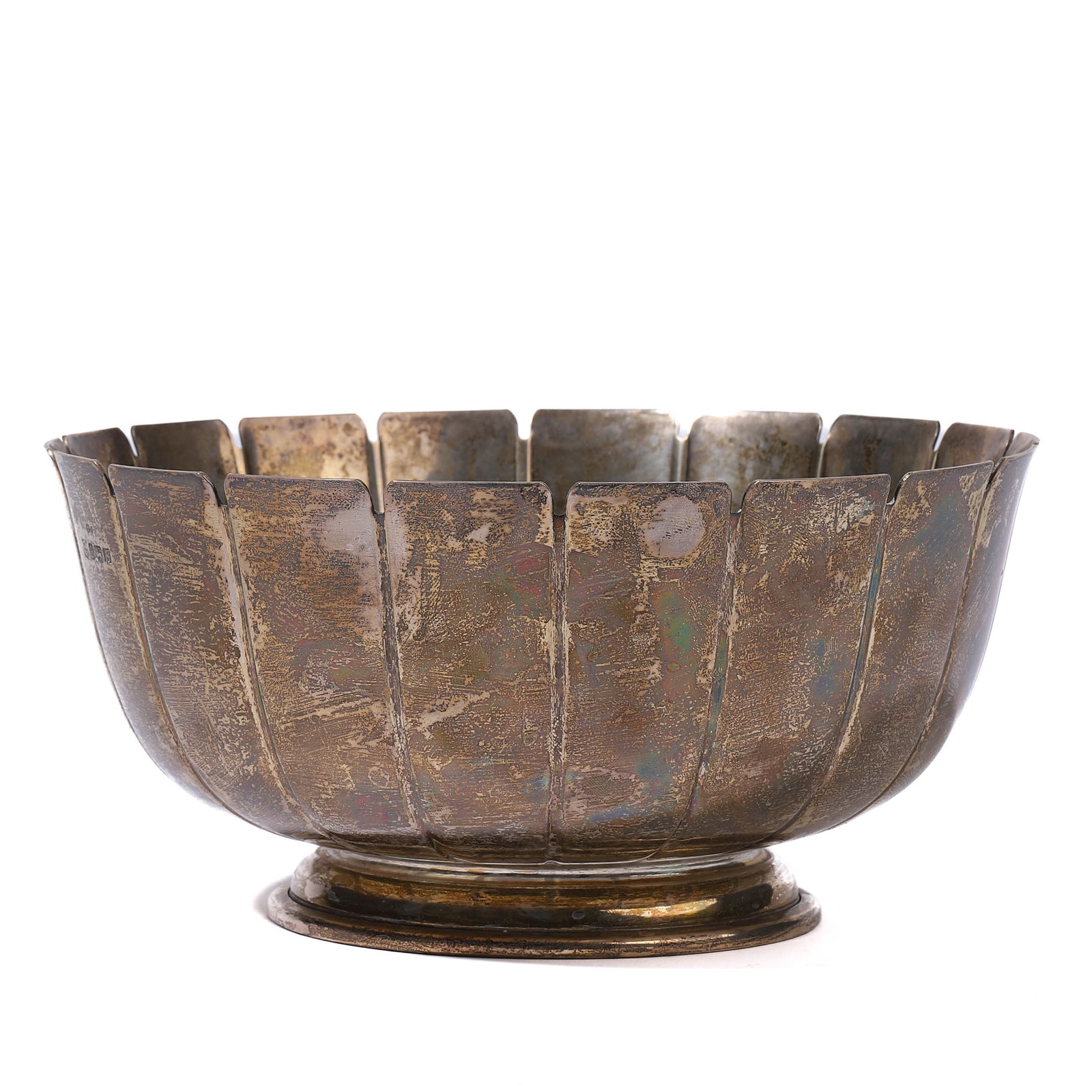 A STERLING SILVER FLUTED BOWL BY COOPER BROTHERS & SONS: length: 8 1/16 in (20.5 cm); height: 3 15/16 in (10 cm); weight: 668 g A finely crafted sterling silver fluted bowl with a scalloped design, made by Cooper Brothers & Sons, Sheffield, England. The