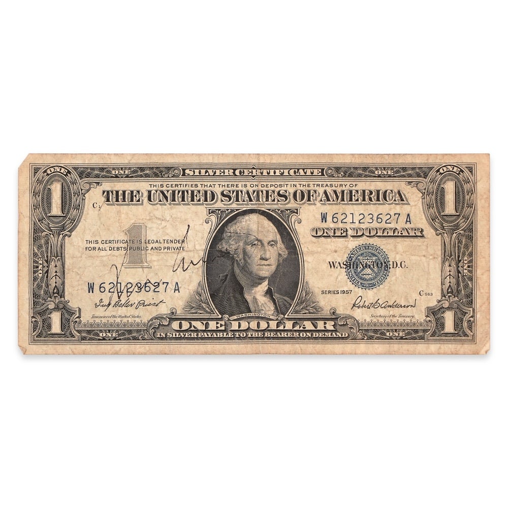 JOHN F. KENNEDY SIGNED 1957 U.S. ONE DOLLAR SILVER CERTIFICATE: 6 1/8 x 2 1/2 in (15.5 x 6.5 cm) Provenance and Authentication: This collectible has undergone a rigorous forensic evaluation. The signatures were carefully analyzed across multiple criteria,