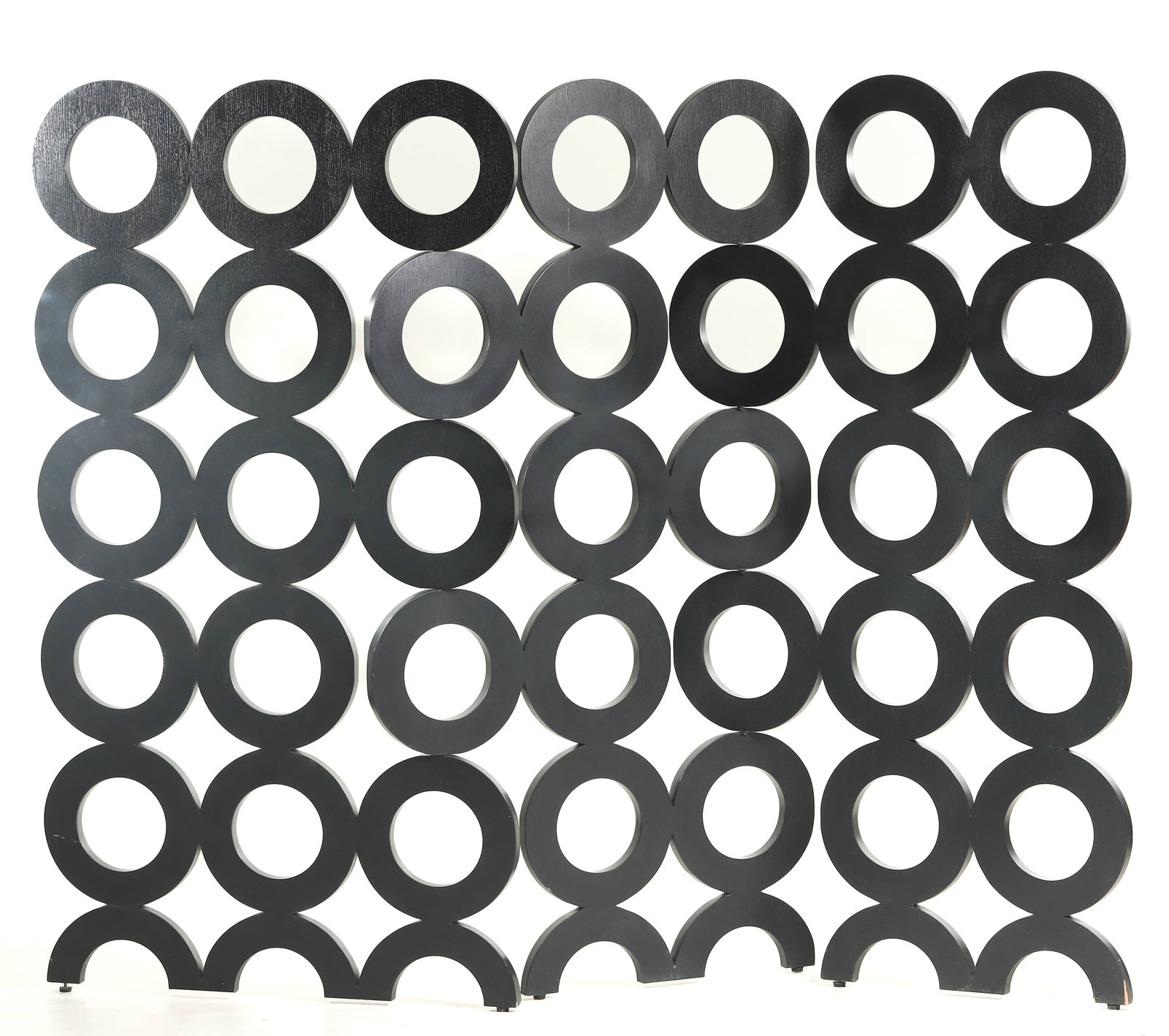 ART DECO STYLE SCREEN BY KELLY HOPPEN (UNITED KINGDOM): Dimensions Length: 96 1/2 in. (245 cm); Height: 76 3/8 in. (194 cm) Description A striking Art Deco–inspired folding screen designed by Kelly Hoppen and produced in the United Kingdom. Constructed f