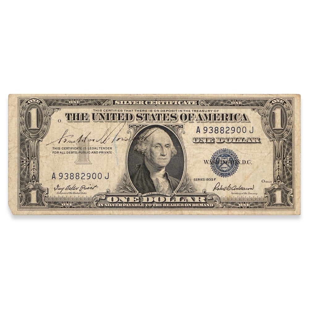 FRANKLIN D. ROOSEVELT SIGNED ONE DOLLAR SILVER CERTIFICATE (SERIES 1935) (1 of 2)