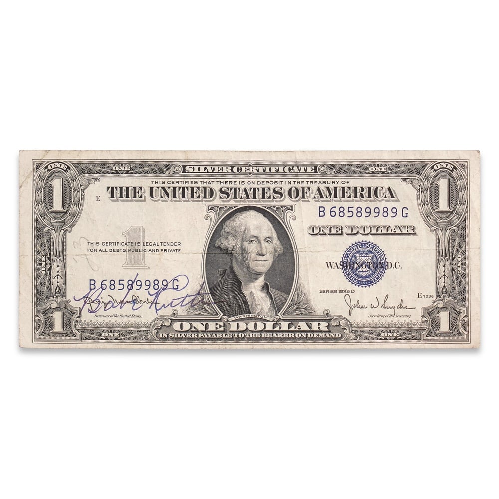 BABE RUTH SIGNED ONE DOLLAR SILVER CERTIFICATE (1 of 2)