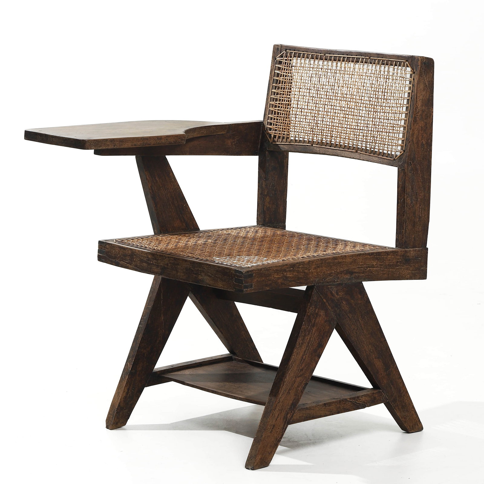 PIERRE JEANNERET “HANDWRITING?? CHAIR, TEAK: Dimensions Height 31 1/2 in. (80 cm), Seat height 16 5/16 in. (41.5 cm), Width 21 5/8 in. (55 cm) Description Designed circa 1960 by Pierre Jeanneret for public and administrative buildings in