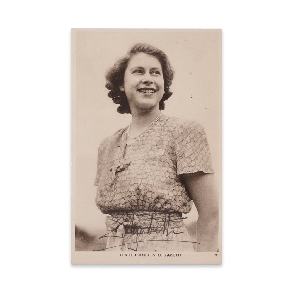 PRINCESS ELIZABETH SIGNED POSTCARD: 5 1/2 x 3 1/2 in (14 x 8.8 cm) Provenance and Authentication: This collectible has undergone a rigorous forensic evaluation. The signatures were carefully analyzed across multiple criteria, including