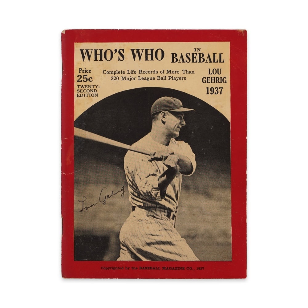 LOU GEHRIG SIGNED 1937 "WHO'S WHO IN BASEBALL" MAGAZINE: Image Dimensions: 6 3/8 x 4 5/8 in (16.3 x 11.8 cm) Provenance and authentication: This collectible has undergone a rigorous forensic evaluation. The signatures were carefully analyzed across
